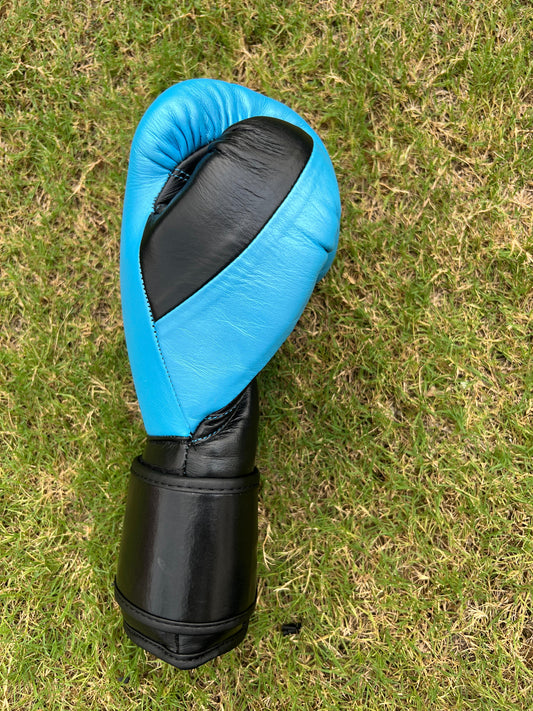 Genuine Leather Pro Training Boxing Gloves - Sky Blue / Black