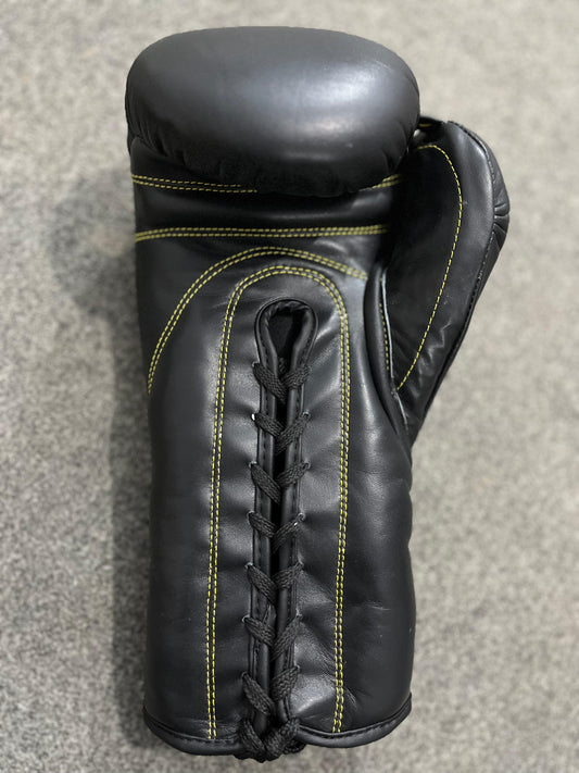 Genuine Leather Lace-Up Boxing Gloves | Classic Black | Handcrafted Sialkot